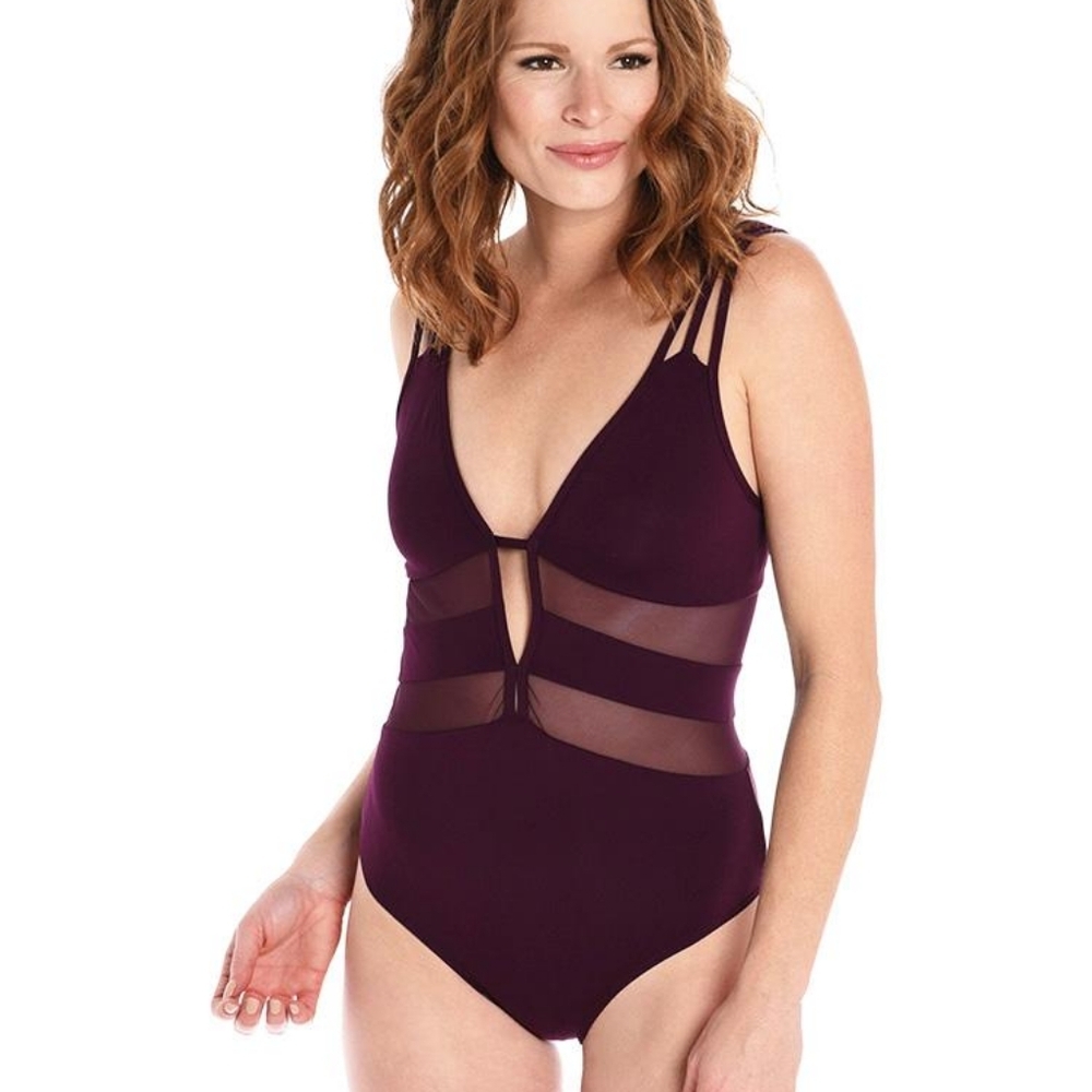 Jets Austalia Jessika Allen Plunge One Piece maroon bodysuit size 8